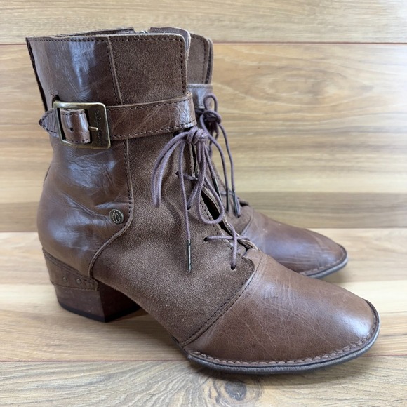 Shoes - Sergio Tomani Womens Boots 9 9.5 EU 40 Brown Leather Lace Up Block Heel